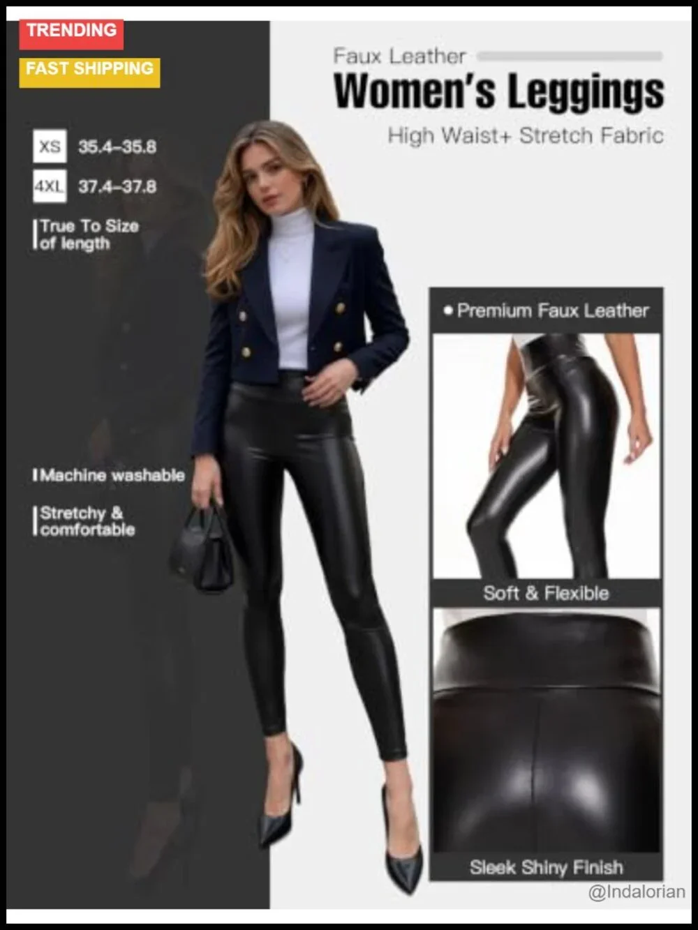 Faux Leather Leggings for Women High Waist Fleece Lined Stretchy Tummy Control